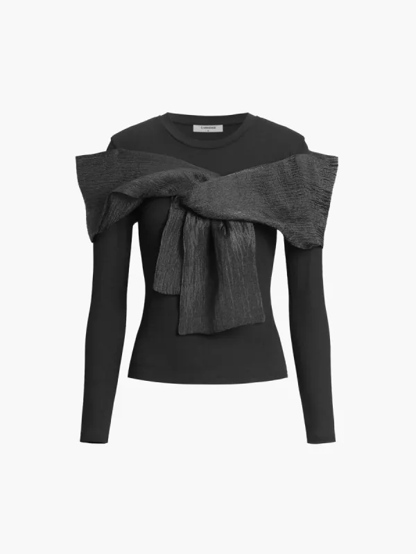Bow Knot Long Sleeve Top sold by COMMENSE