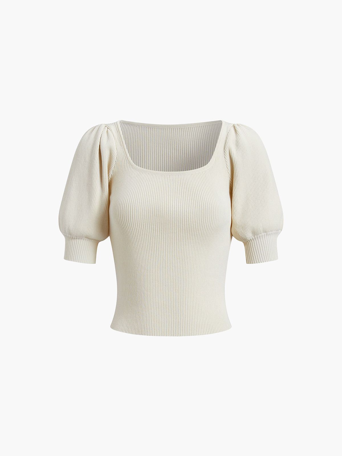 Puff Sleeve Rib Blouse sold by COMMENSE