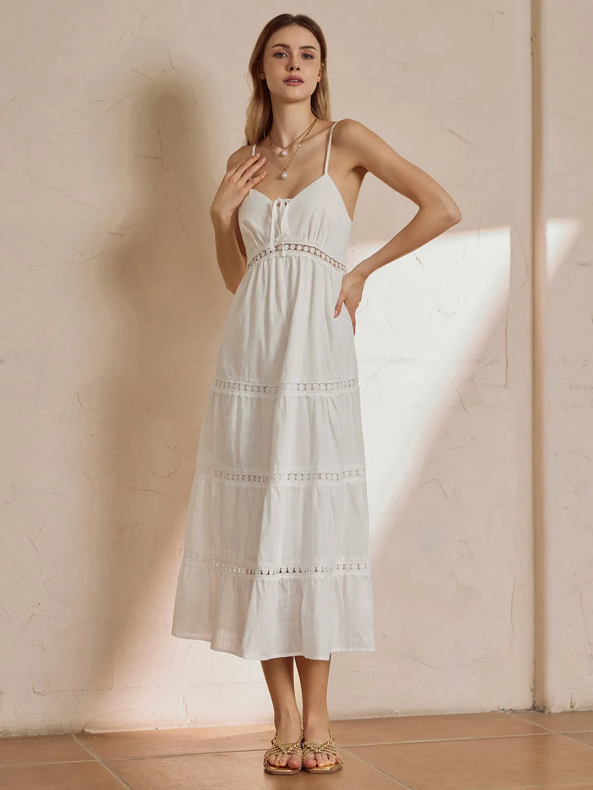 Knotted Lace Trim Long Dress sold by COMMENSE