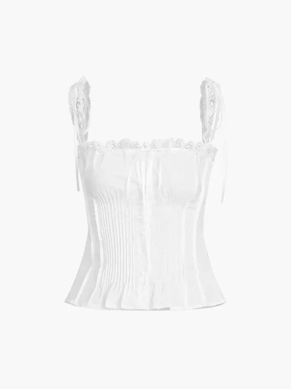 Frenchy Tie Up Lace Trim Cami Top sold by COMMENSE