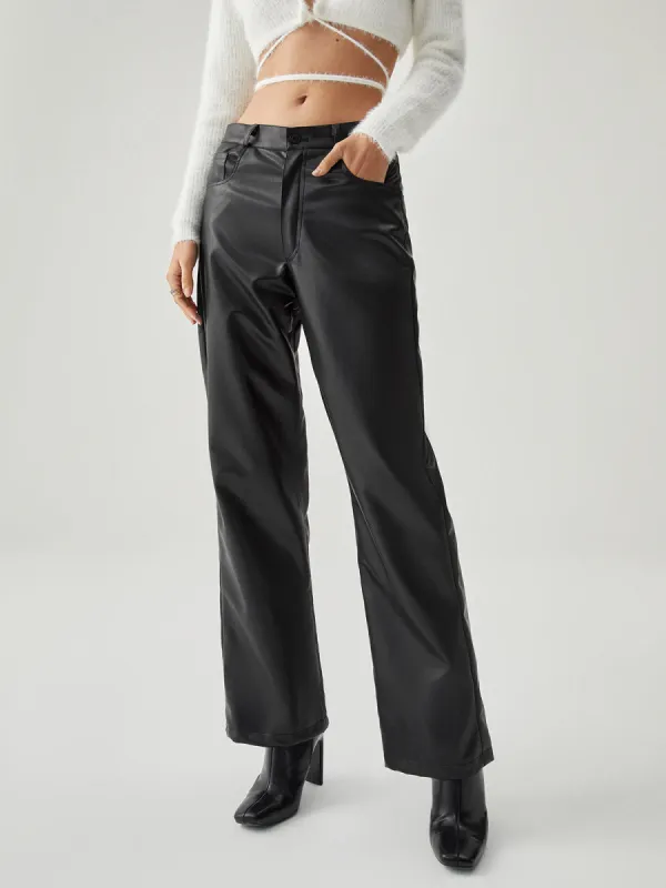 Double Pockets Leather Straight Leg Pants sold by COMMENSE