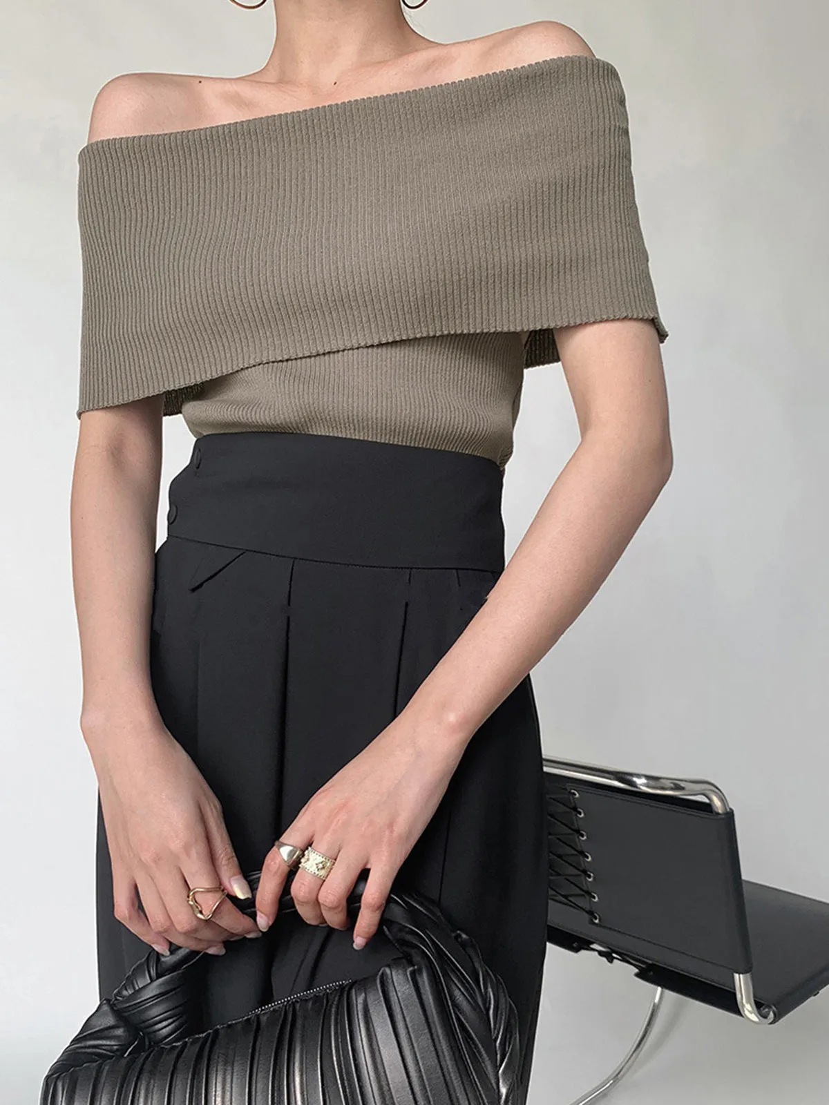 Off-Shoulder Stretch Knit Top sold by COMMENSE product image thumbnail 5