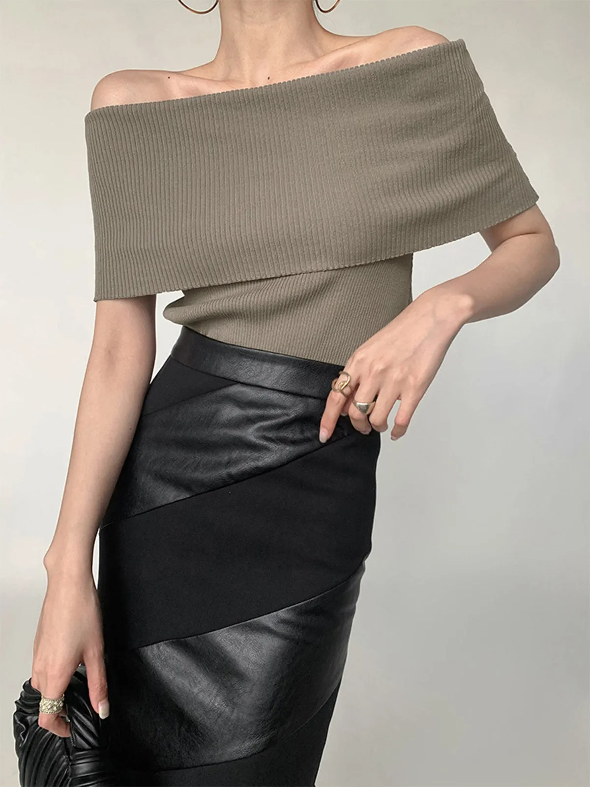 Off-Shoulder Stretch Knit Top sold by COMMENSE product image thumbnail 2