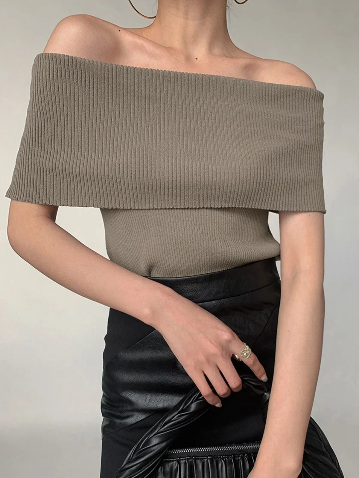 Off-Shoulder Stretch Knit Top sold by COMMENSE product image thumbnail 4