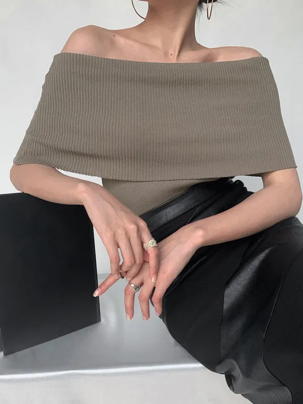 Off-Shoulder Stretch Knit Top sold by COMMENSE