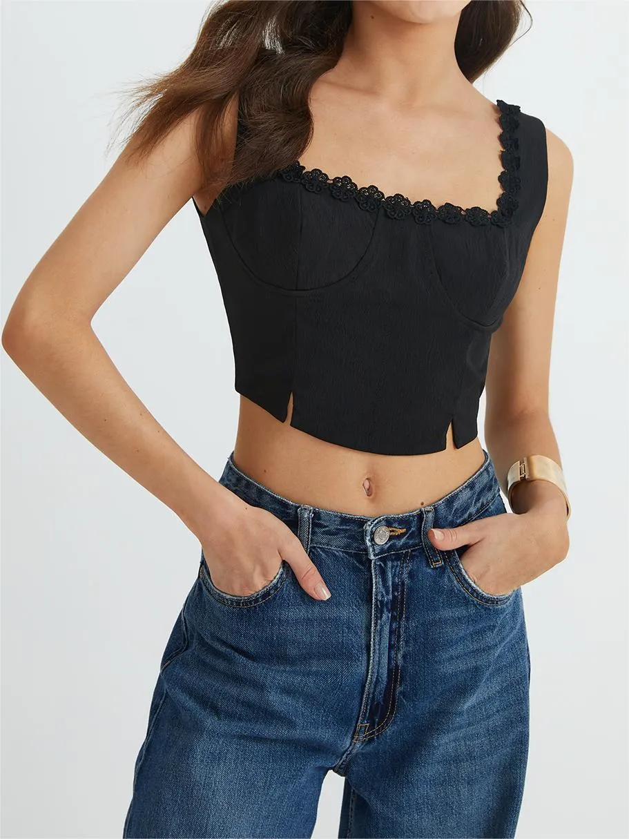 Solid Lace Up Crop Top sold by COMMENSE