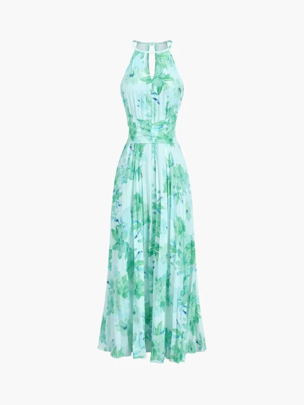 Lilies Pleat Zippered Long Dress sold by COMMENSE