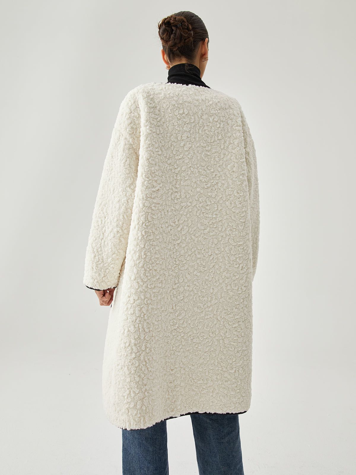 Contrast Trim Double-Breasted Fleece Coat sold by COMMENSE product image thumbnail 4