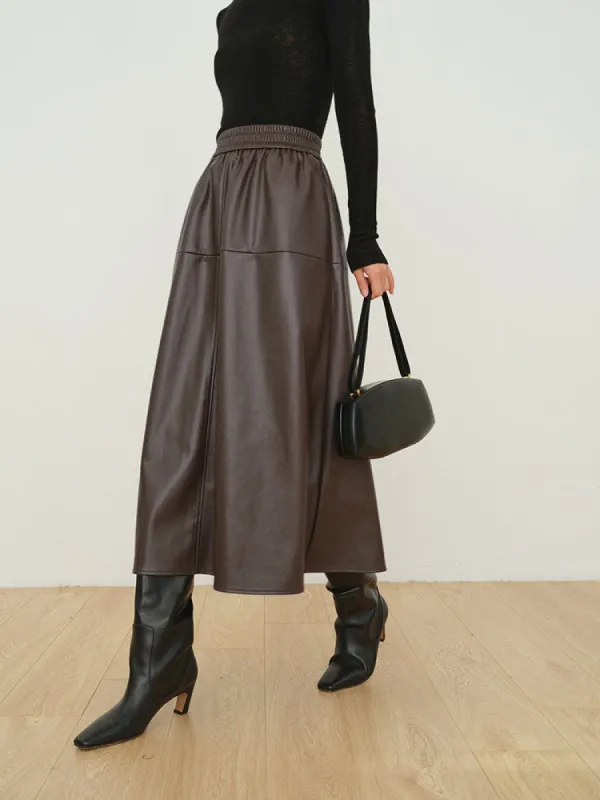 Double Pockets Leather Maxi Skirt sold by COMMENSE