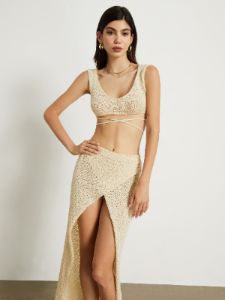 Open Back Crochet Two Piece Skirt Set sold by COMMENSE