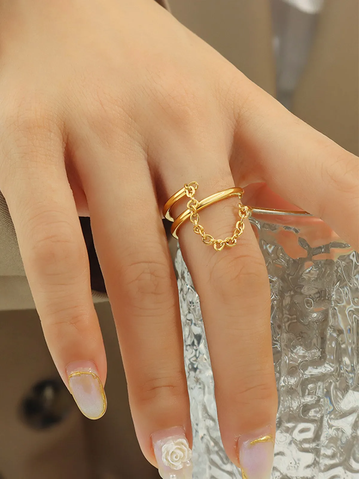 Double Layered Chain Decor Ring sold by COMMENSE