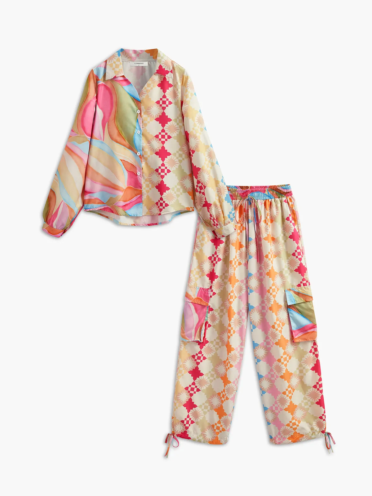 Vintage Printed Drawstring Pants Set sold by COMMENSE