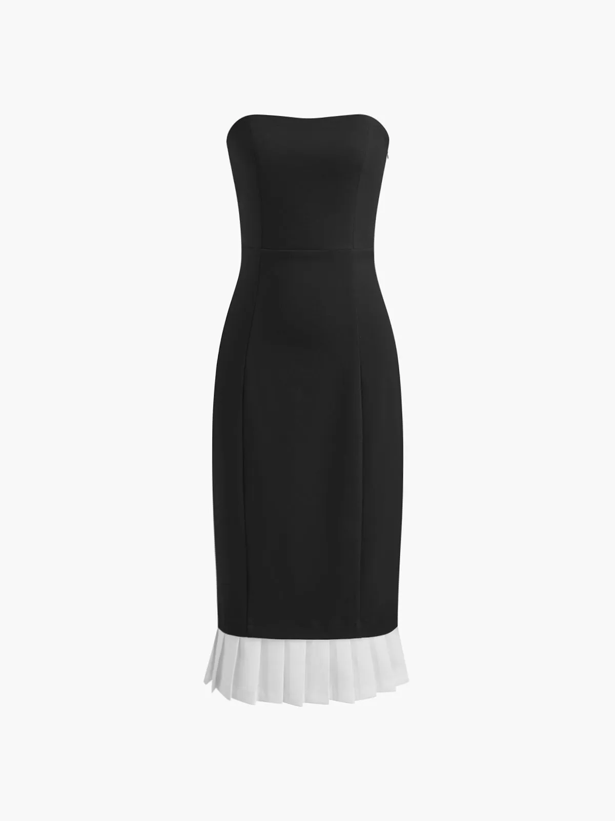 Contrast Pleated Zipper Strapless Dress sold by COMMENSE