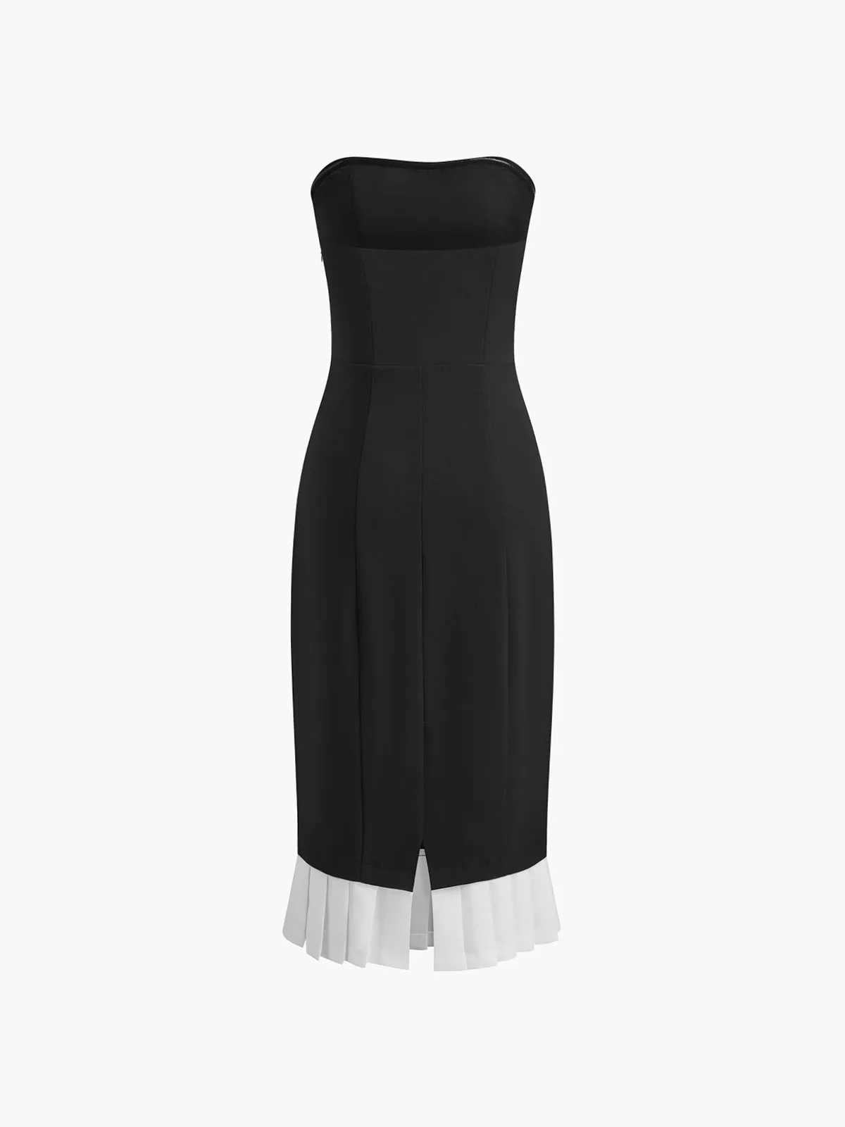 Contrast Pleated Zipper Strapless Dress sold by COMMENSE product image thumbnail 2