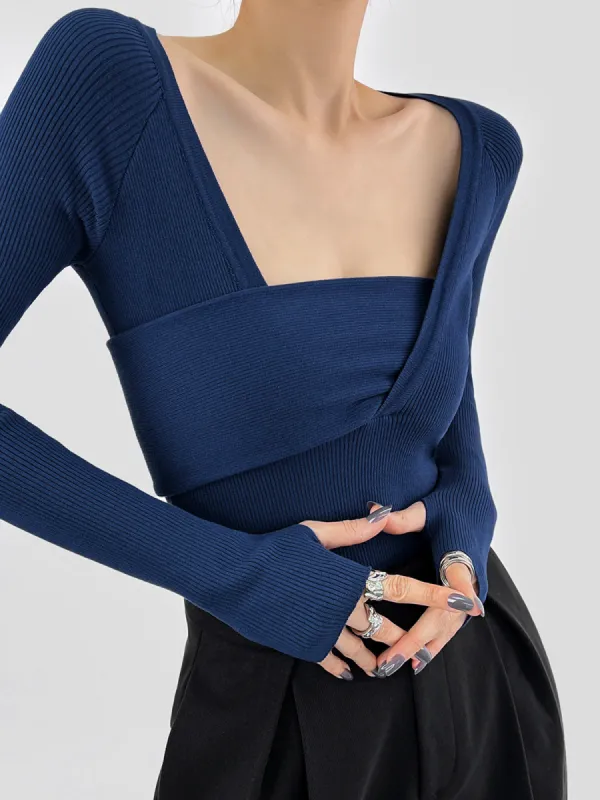 Front Cross Knit Long Sleeve Shirt sold by COMMENSE