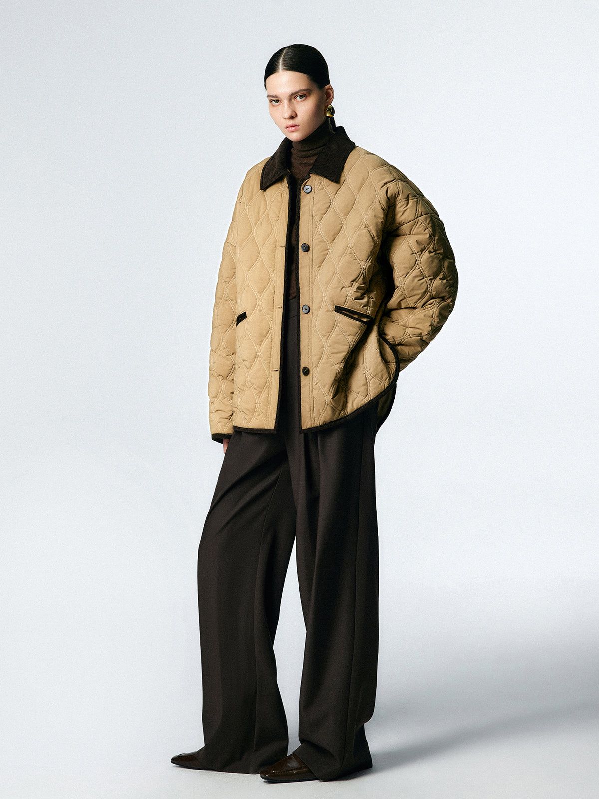 Contrast Trim Quilted Button Coat sold by COMMENSE product image thumbnail 3