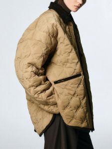 Contrast Trim Quilted Button Coat sold by COMMENSE