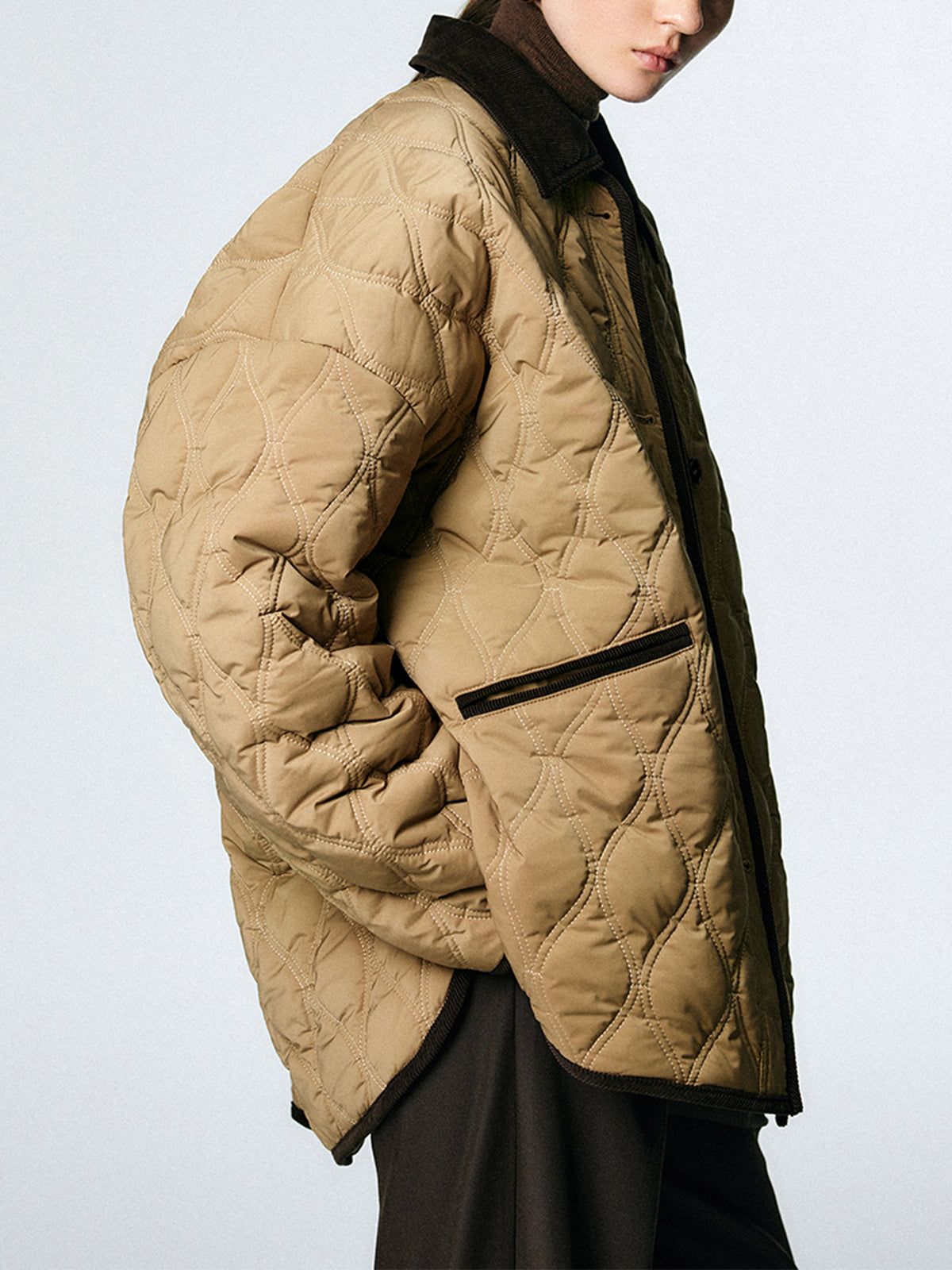 Contrast Trim Quilted Button Coat sold by COMMENSE product image thumbnail 5