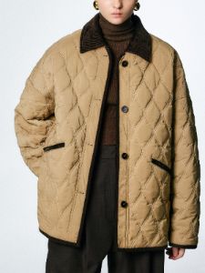 Contrast Trim Quilted Button Coat sold by COMMENSE