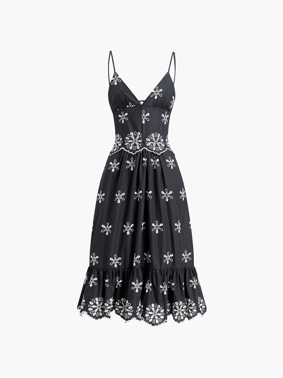 Embroidered Floral Open Back Midi Dress sold by COMMENSE