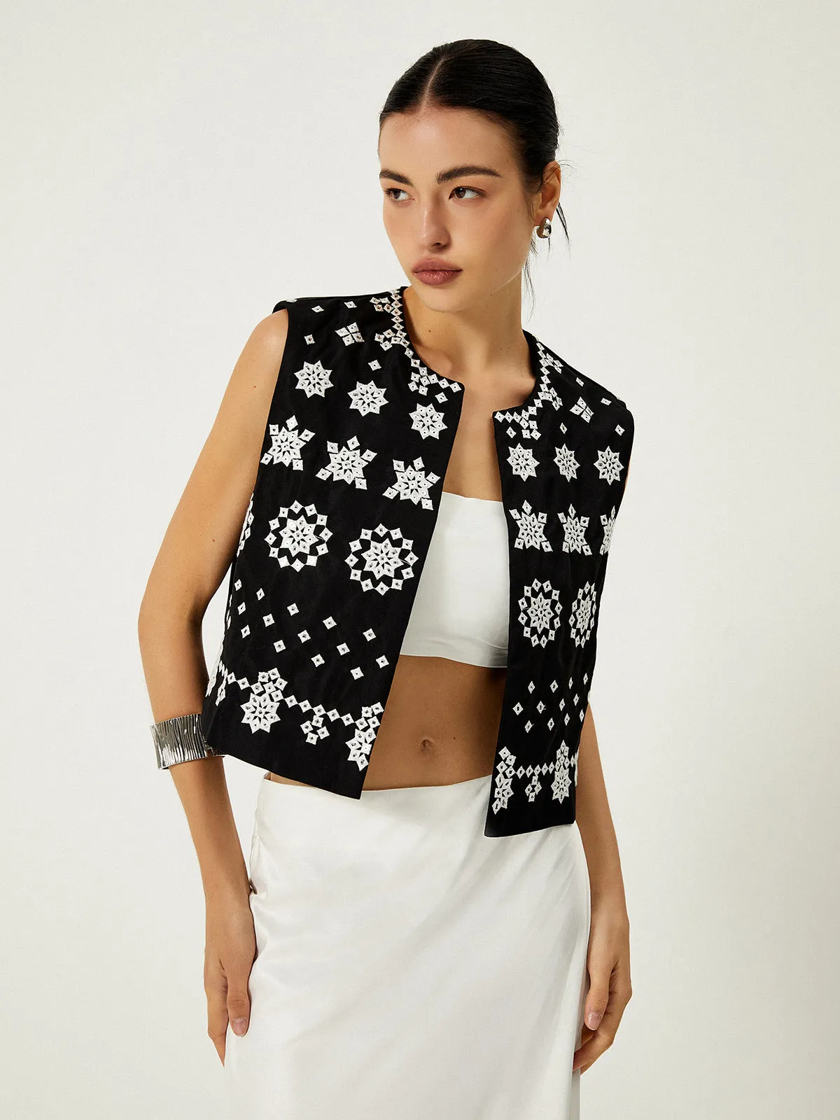 Floral Print Open Front Vest sold by COMMENSE product image thumbnail 3