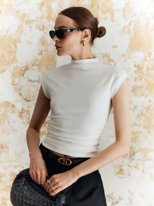 Solid Stand Collar Slim T-Shirt sold by COMMENSE