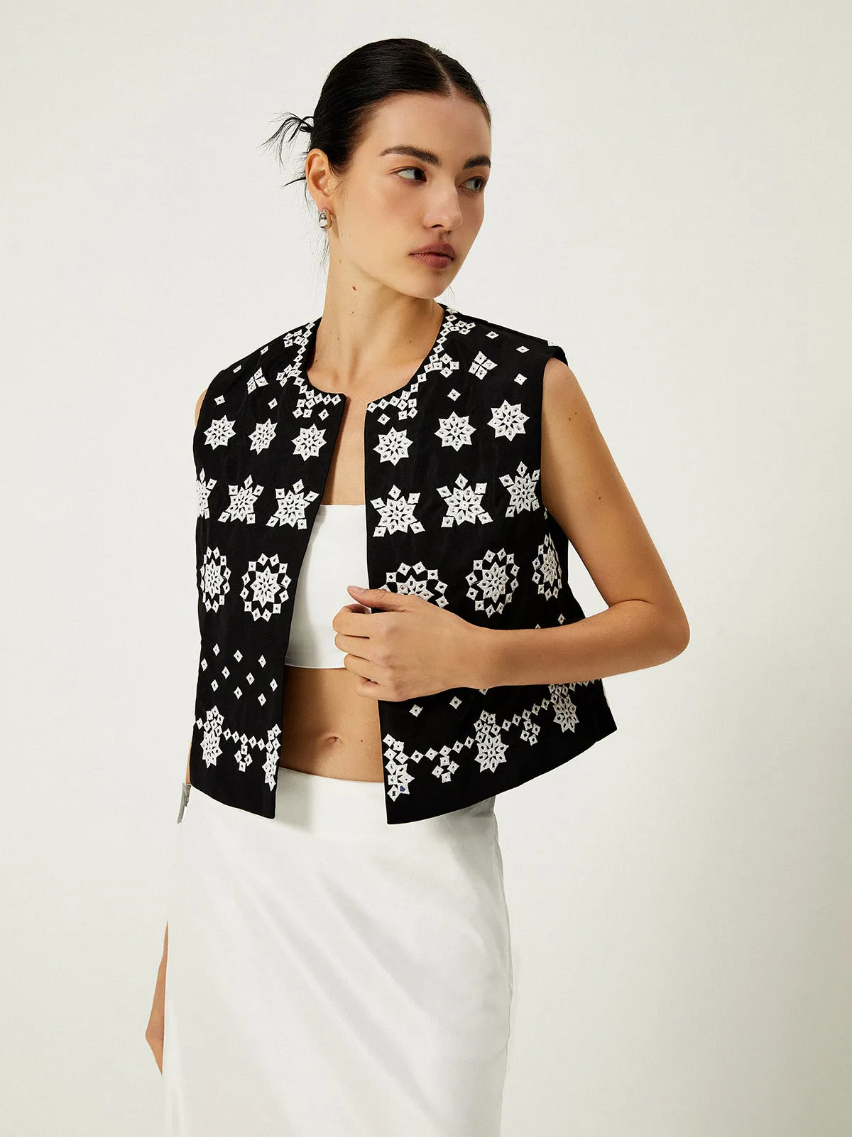 Floral Print Open Front Vest sold by COMMENSE product image thumbnail 4