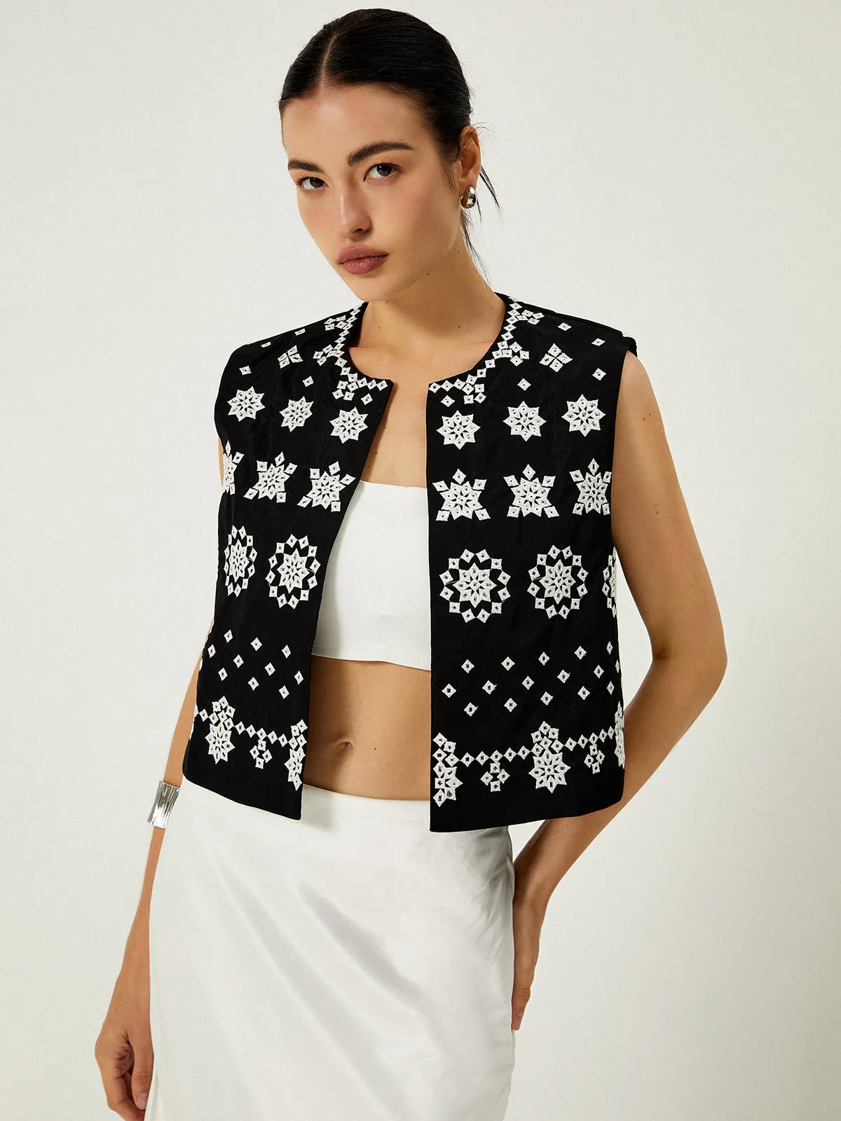 Floral Print Open Front Vest sold by COMMENSE