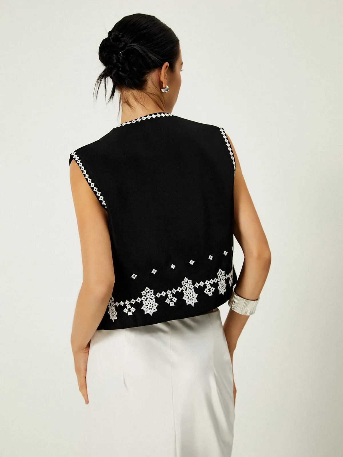 Floral Print Open Front Vest sold by COMMENSE product image thumbnail 2