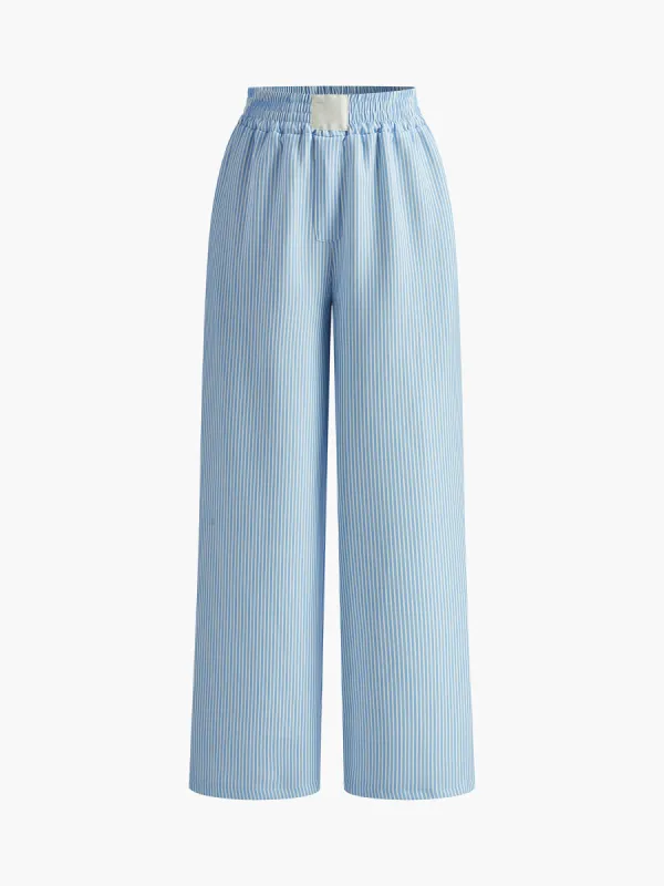 Pinstripe Wide-Leg Long Pants sold by COMMENSE