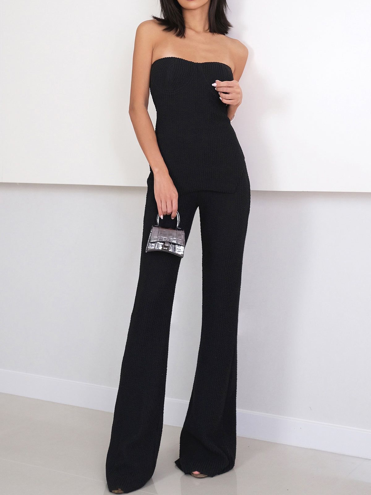 Solid Ribbed Flare Pants sold by COMMENSE