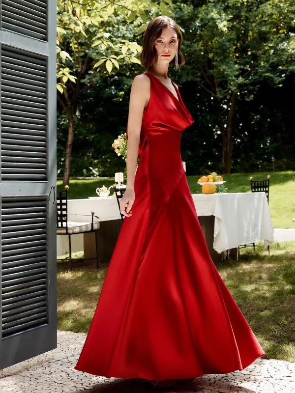 Pleated Backless Satin Tank Long Dress sold by COMMENSE