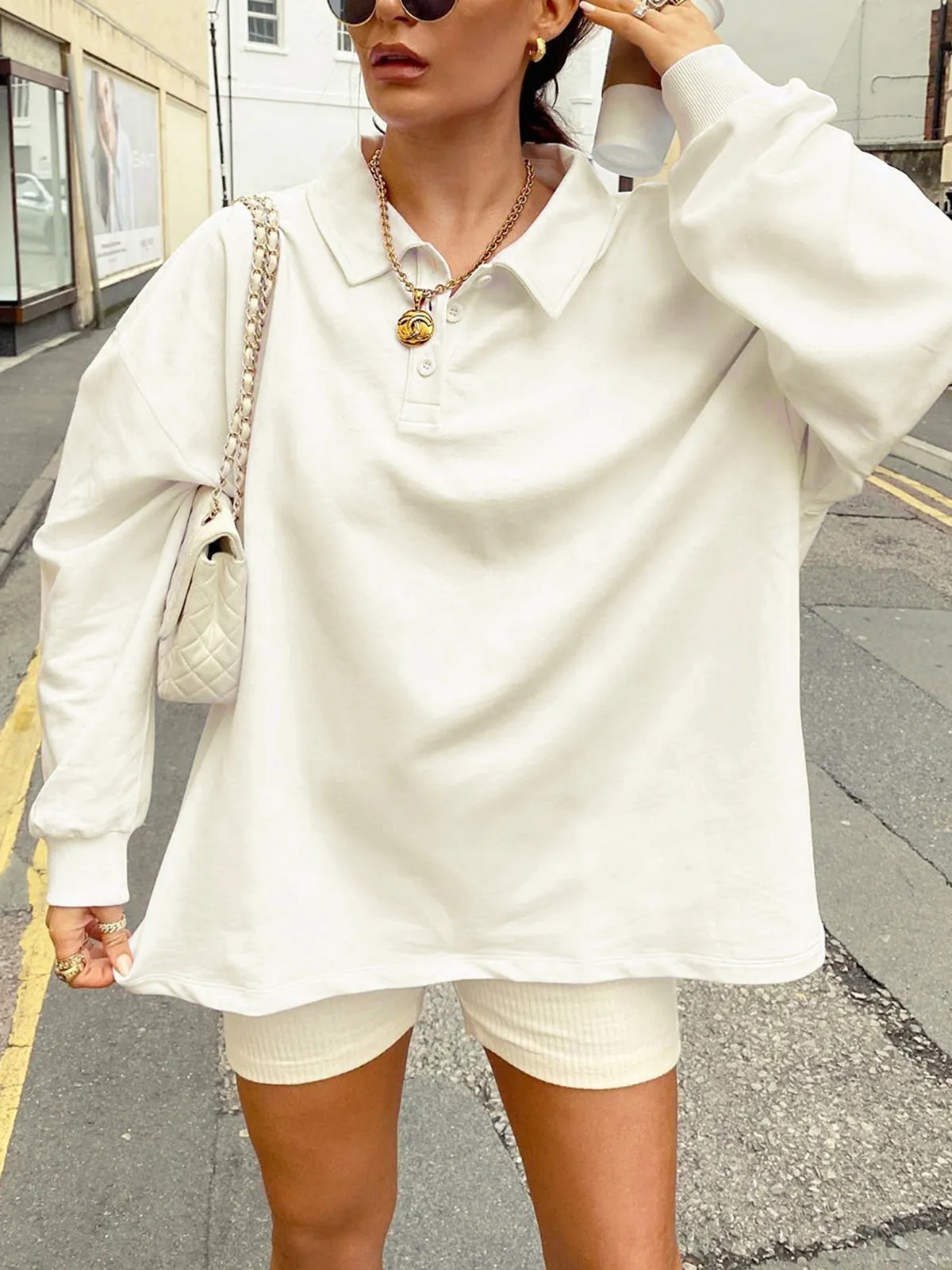 Collared Oversized Sweatshirt sold by COMMENSE product image thumbnail 2