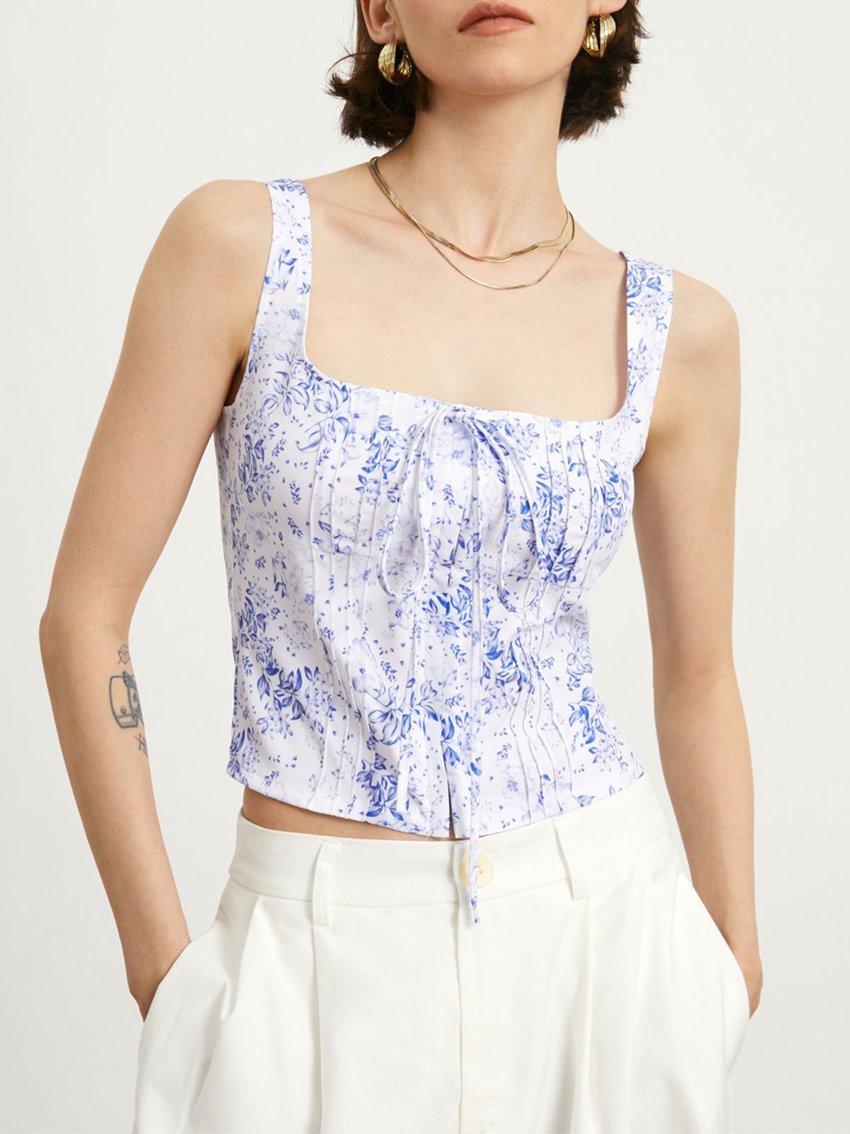 Camelia Floral Crop Tank Top sold by COMMENSE