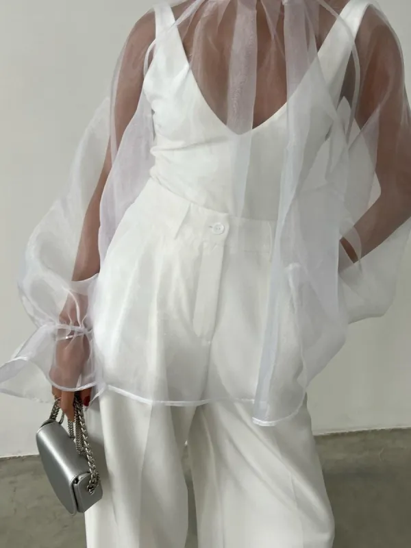 Mesh Sheer Back Knotted Shirt sold by COMMENSE