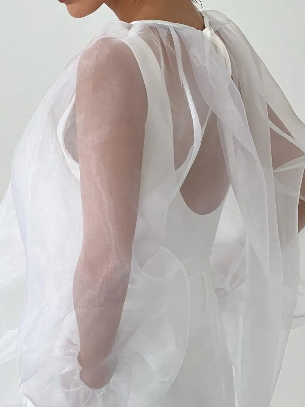 Mesh Sheer Back Knotted Shirt sold by COMMENSE product image thumbnail 5