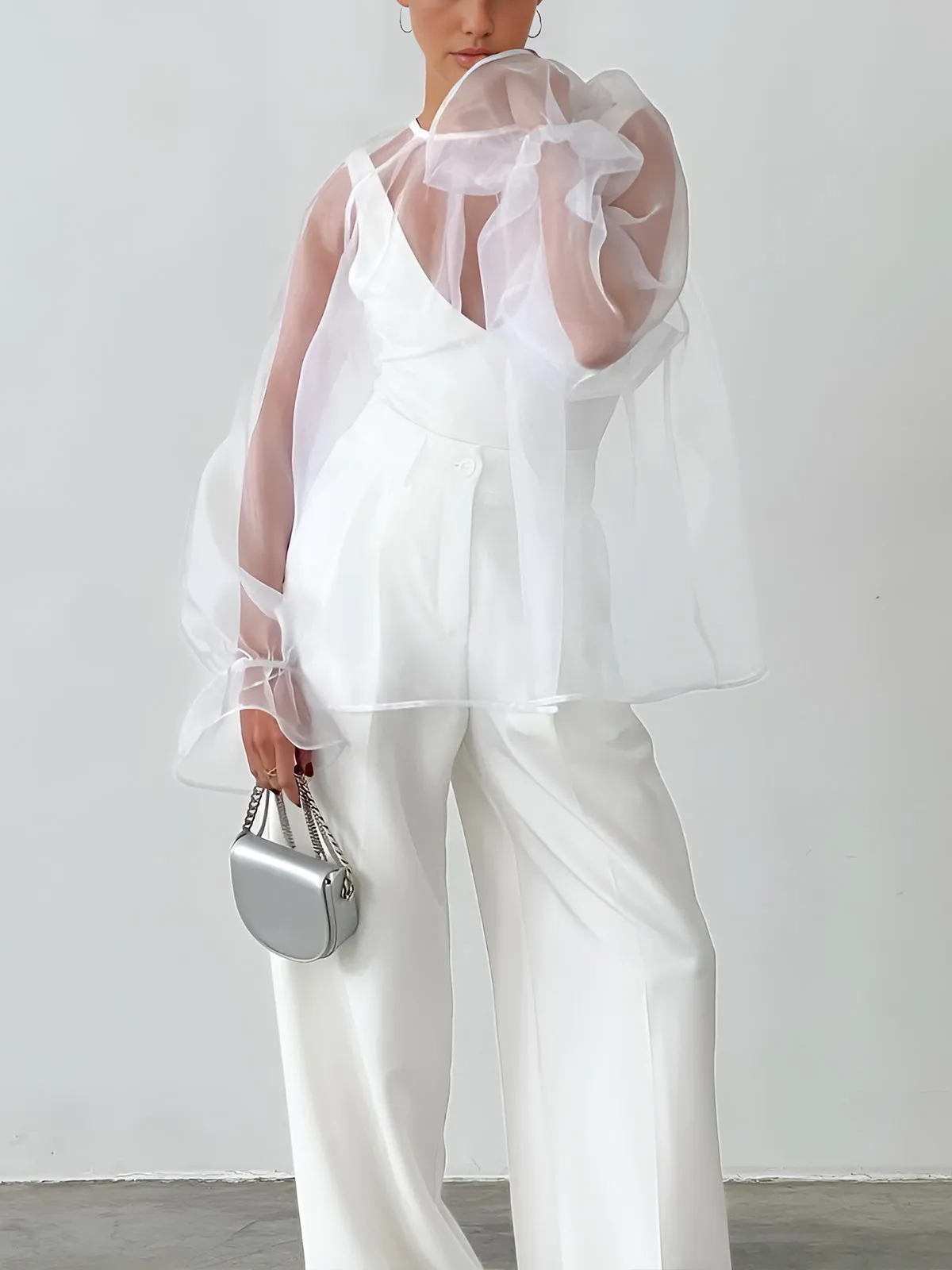 Mesh Sheer Back Knotted Shirt sold by COMMENSE product image thumbnail 2