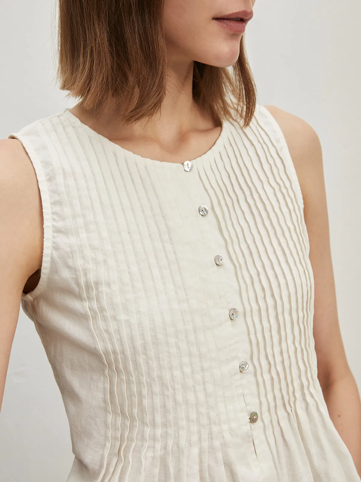 Cotton & Linen Pleated Blouse sold by COMMENSE product image thumbnail 3
