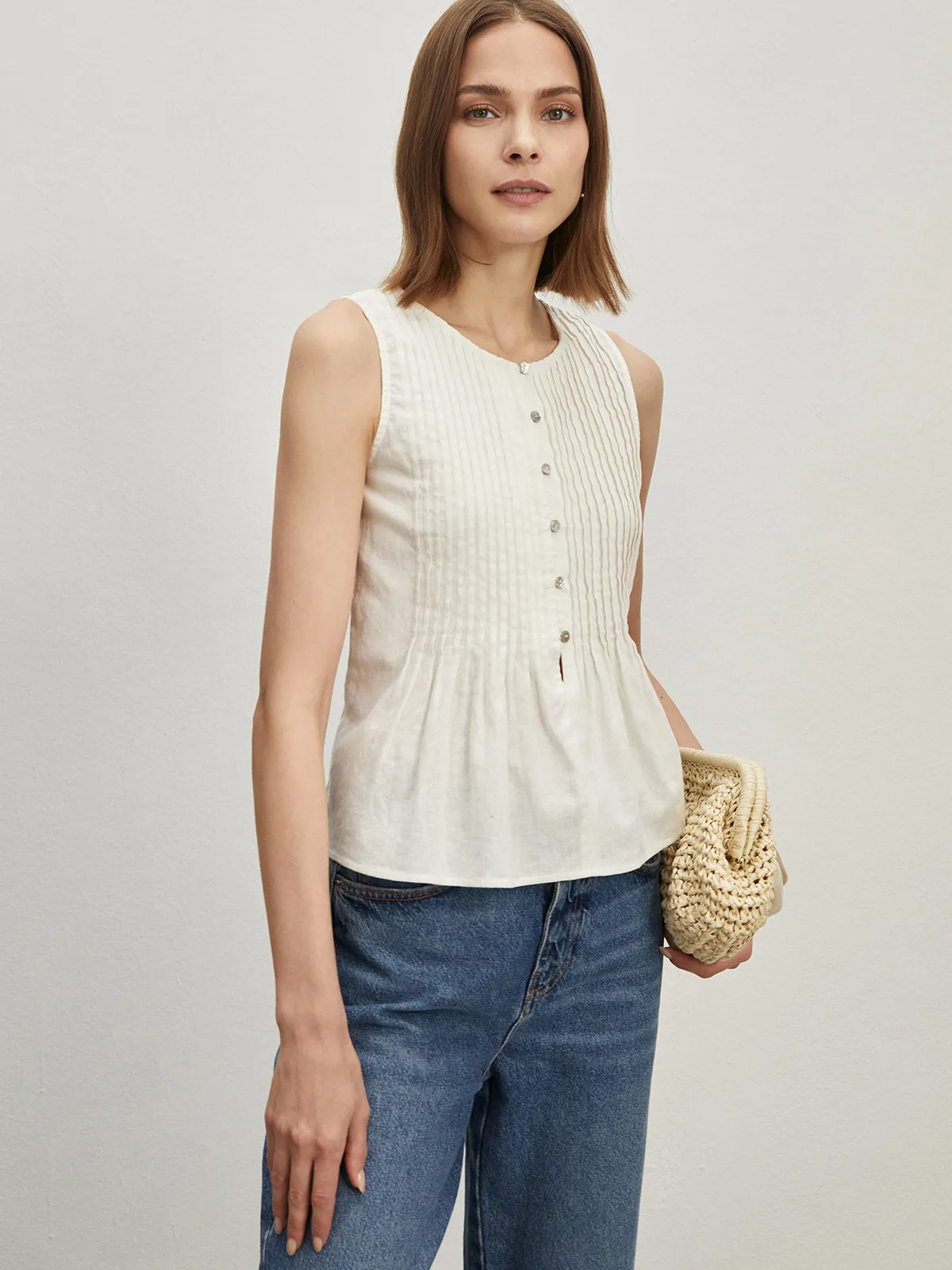 Cotton & Linen Pleated Blouse sold by COMMENSE product image thumbnail 2