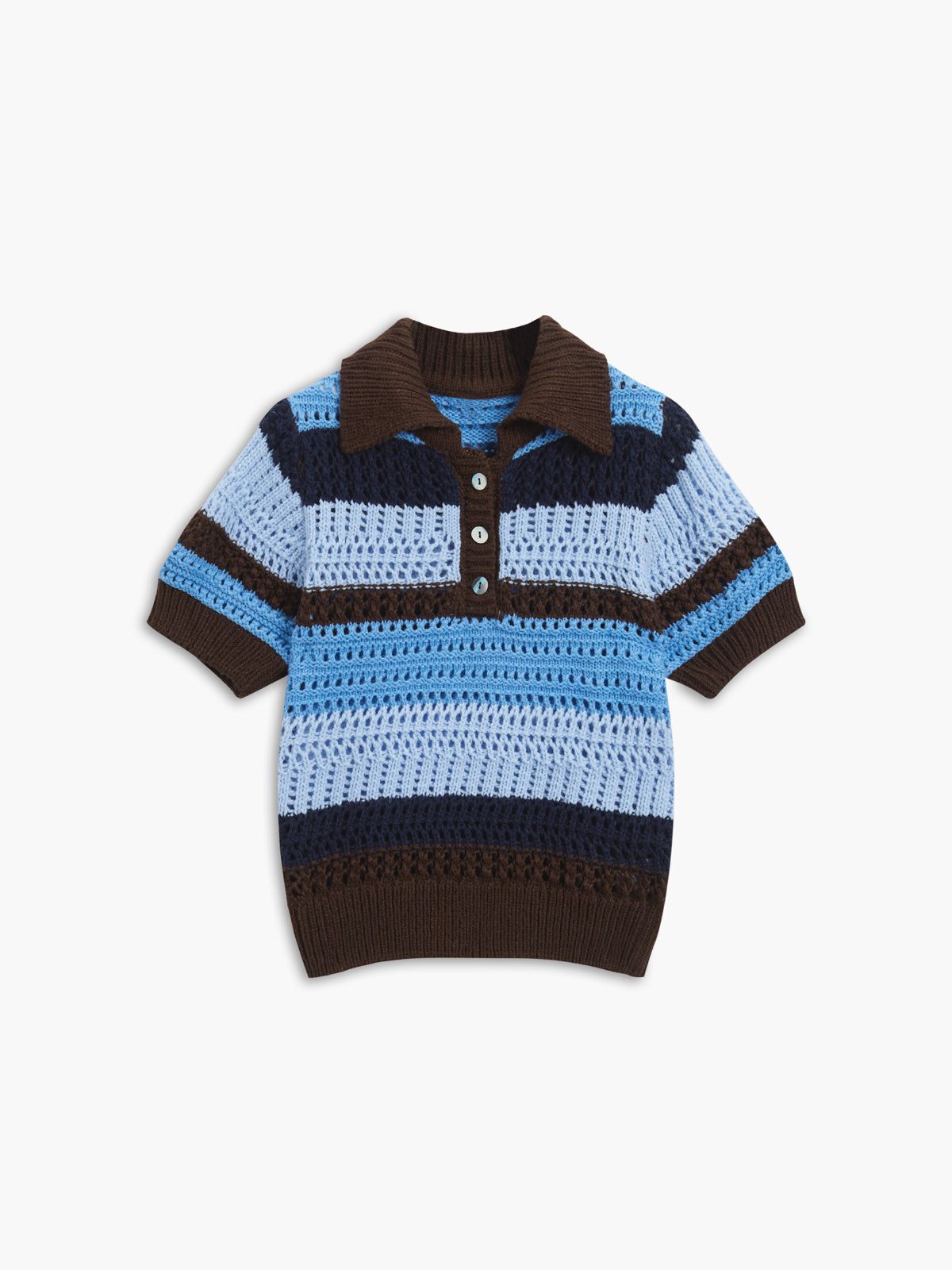 Sea Breeze Crochet Eyelet Polo Shirt sold by COMMENSE