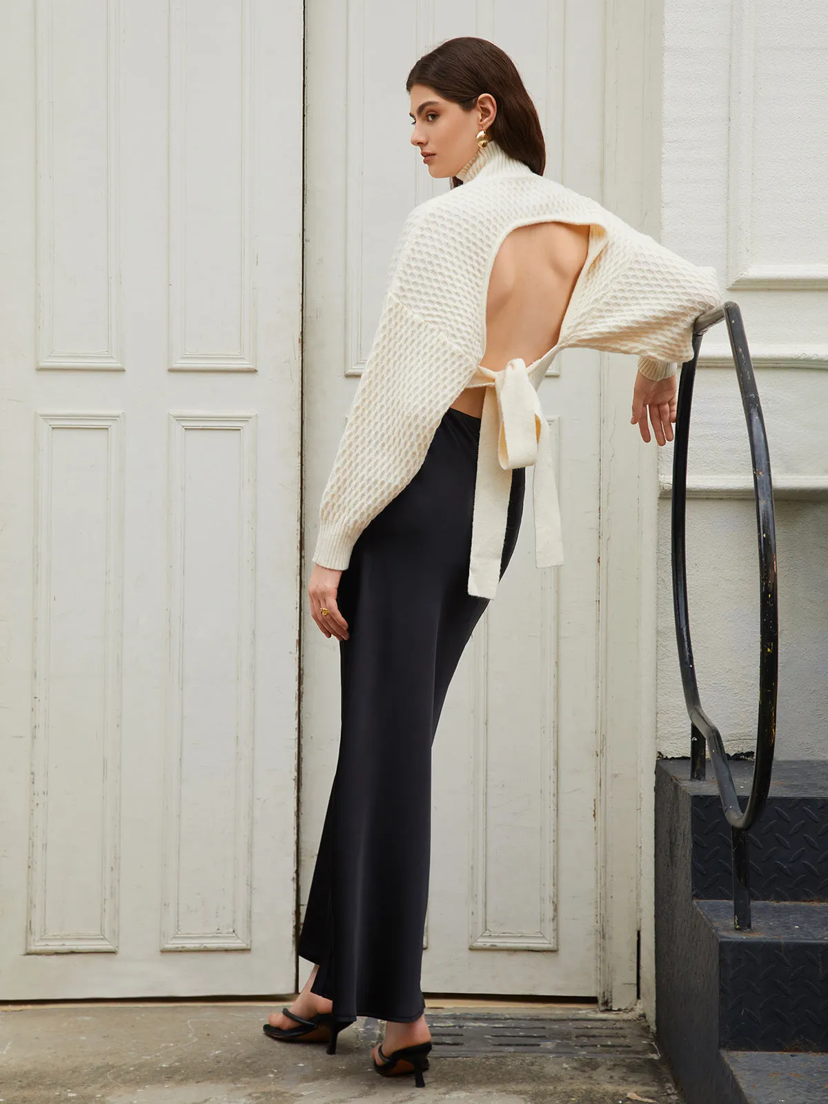 Tie Back Mock Neck Sweater sold by COMMENSE product image thumbnail 4