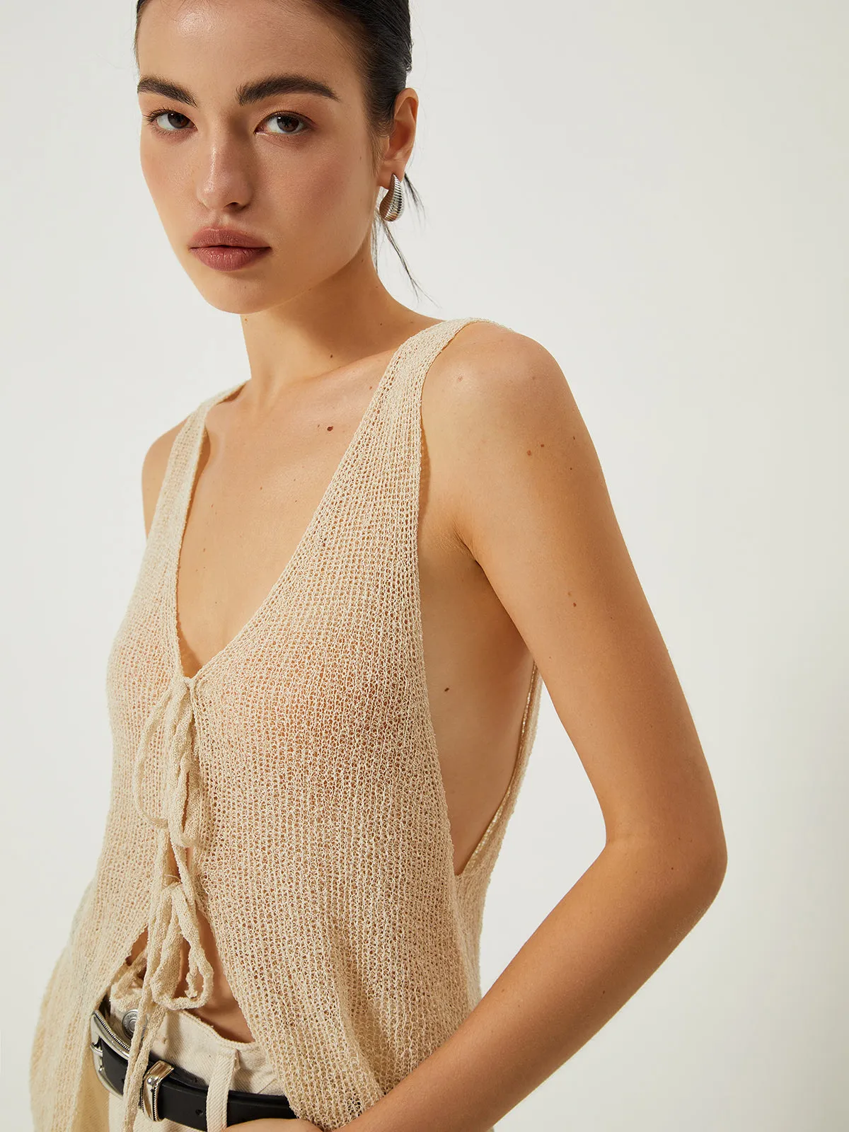 Sheer Tie Front Knit Vest sold by COMMENSE product image thumbnail 4