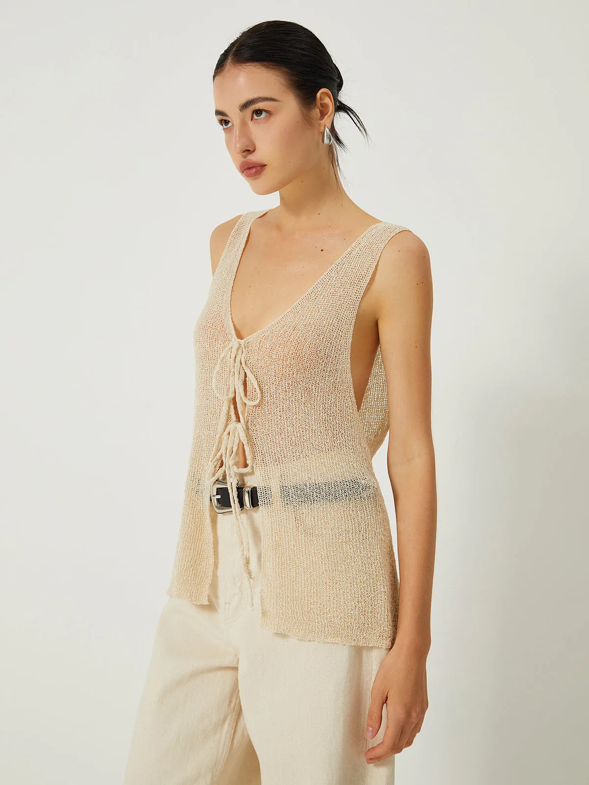 Sheer Tie Front Knit Vest sold by COMMENSE product image thumbnail 2