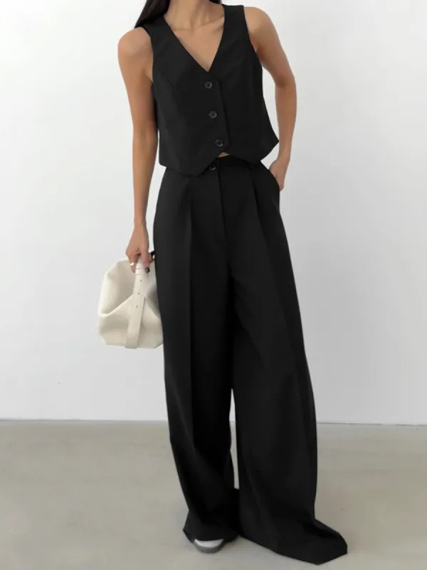 Solid Tailored Vest With Straight Leg Pants Set sold by COMMENSE
