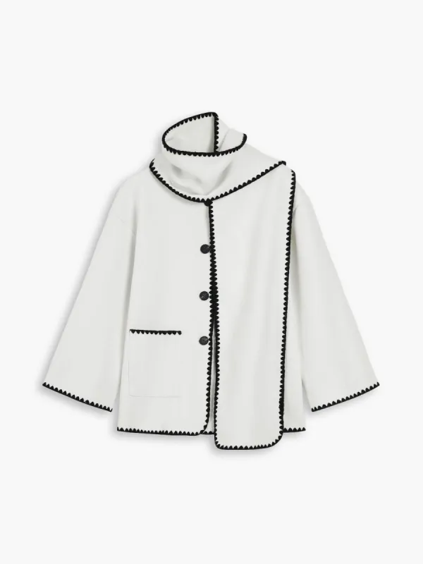 Double Pockets Embroidered Trim Coat With Matching Scarf sold by COMMENSE