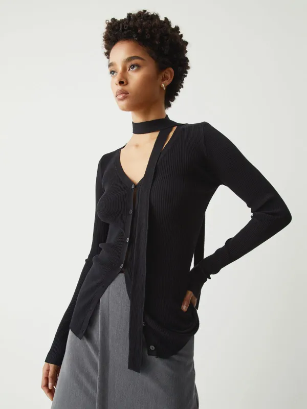 Scarf Decor Long Sleeve Knit Top made by COMMENSE