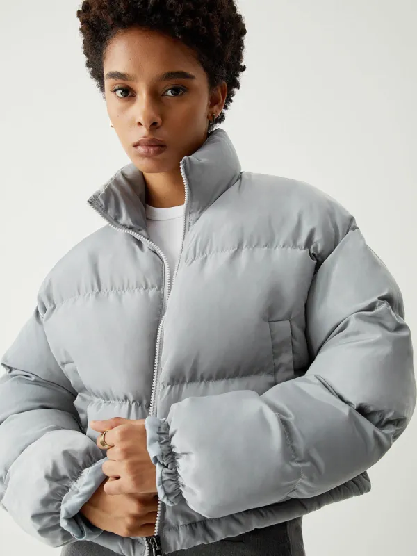 Stand Collar Quilted Crop Coat sold by COMMENSE