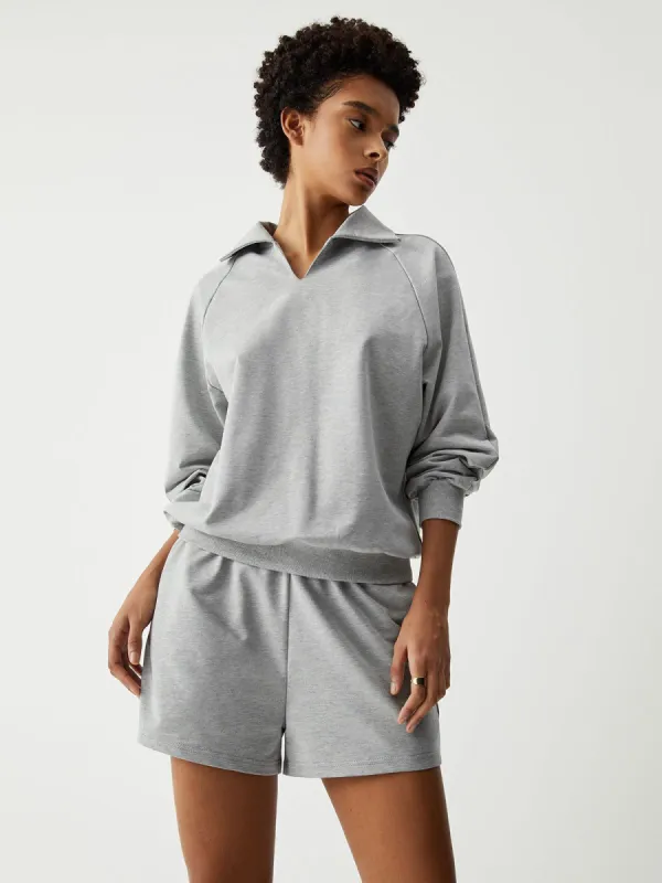 Open Collar Two Piece Shorts Set made by COMMENSE