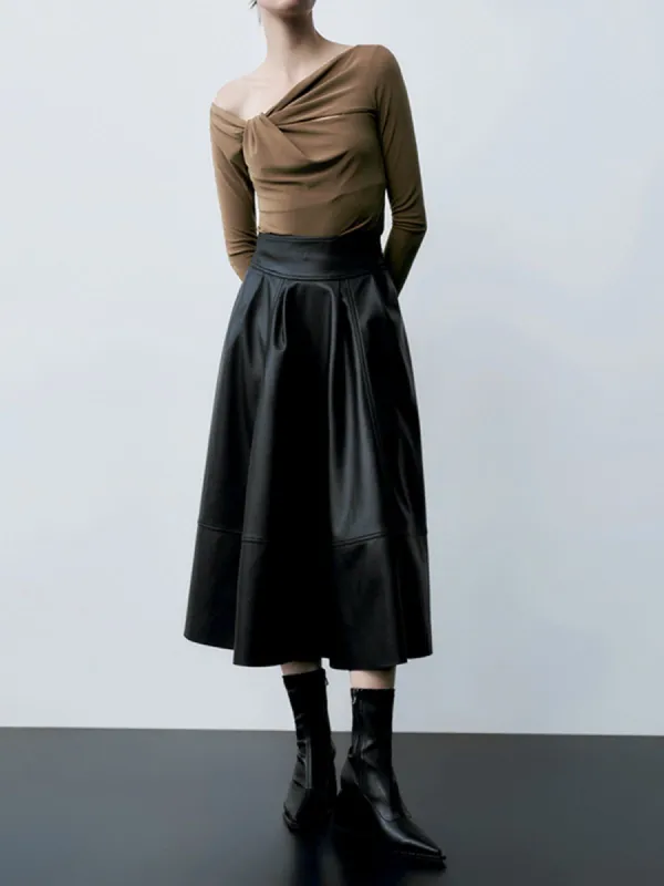 High Waist Faux Leather Midi Skirt sold by COMMENSE