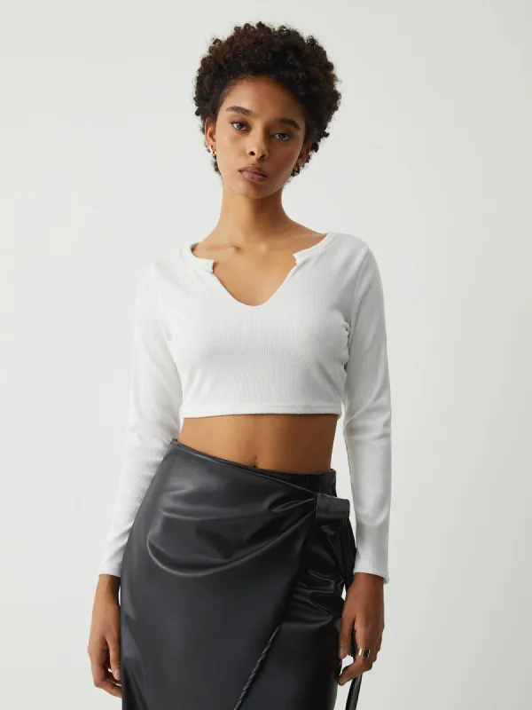 Rib Long Sleeve Crop Shirt sold by COMMENSE